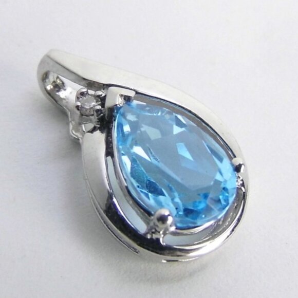 2.00 ctt Blue Topaz & DIAMOND 10KW GOLD Pendant - Picture 3 of 7